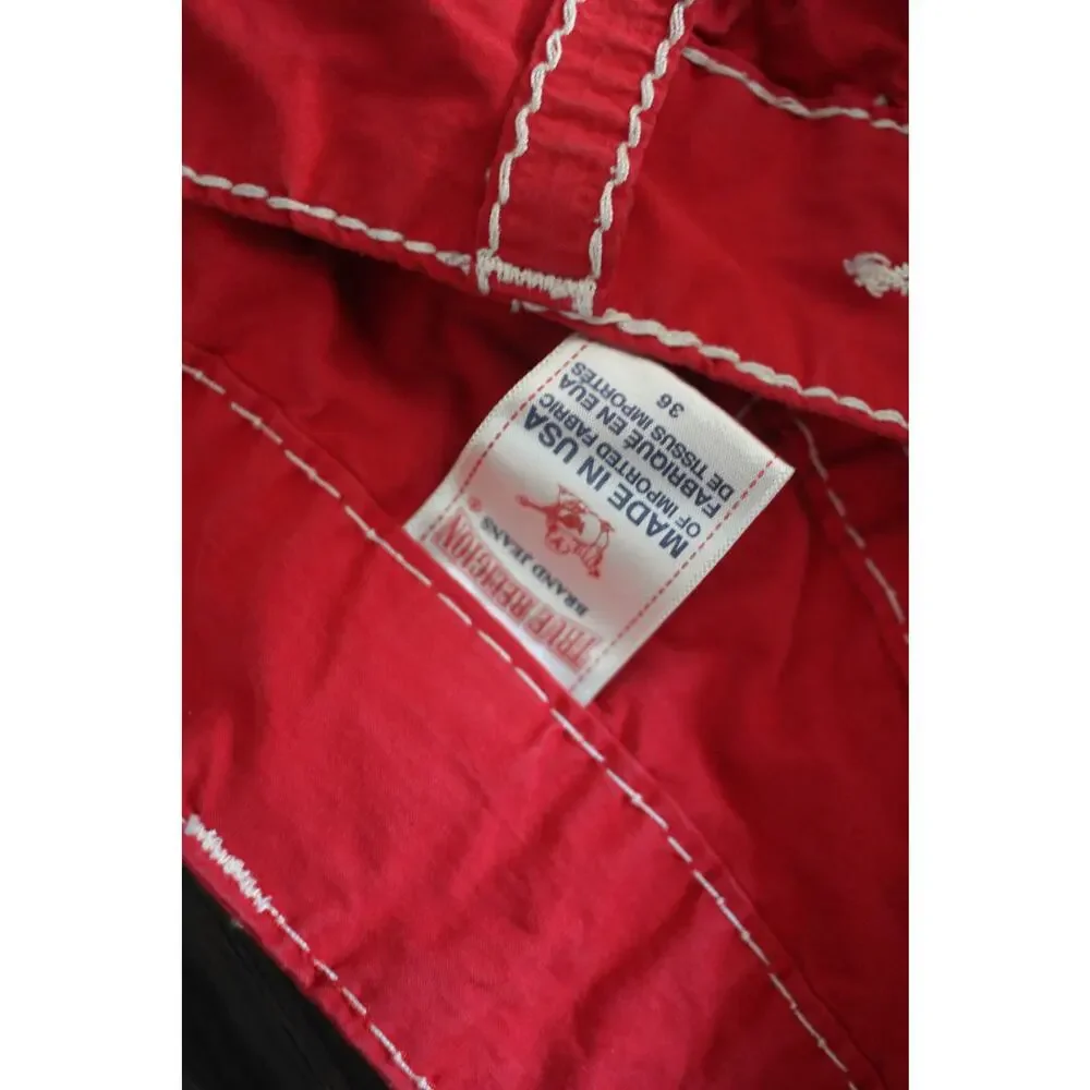 True Religion Red Board Shorts Men's 36 Swim Trunks Surf Beach Contrast Stitch